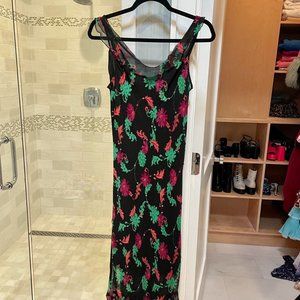 Vintage Betsey Johnson Floral Chiffon Midi Dress